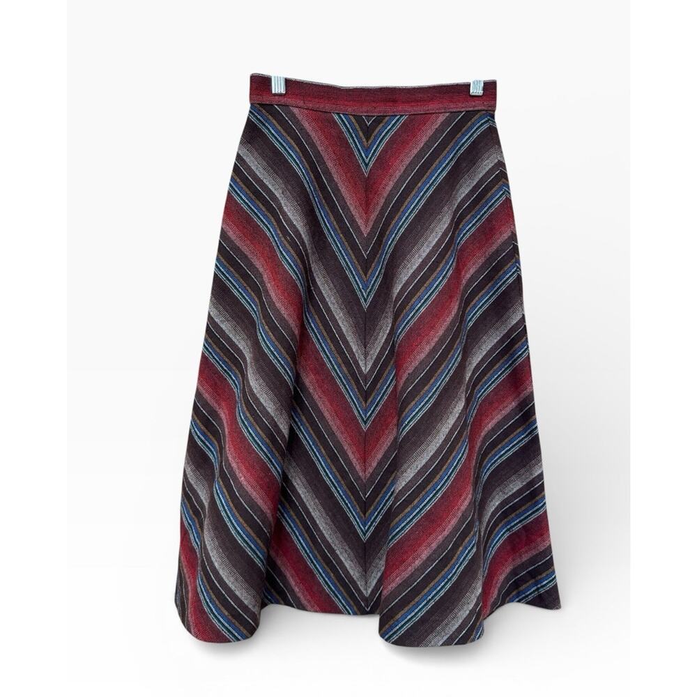 Vintage Juniors Brown Chevron Stripe A-Line Skirt Academia Union Made